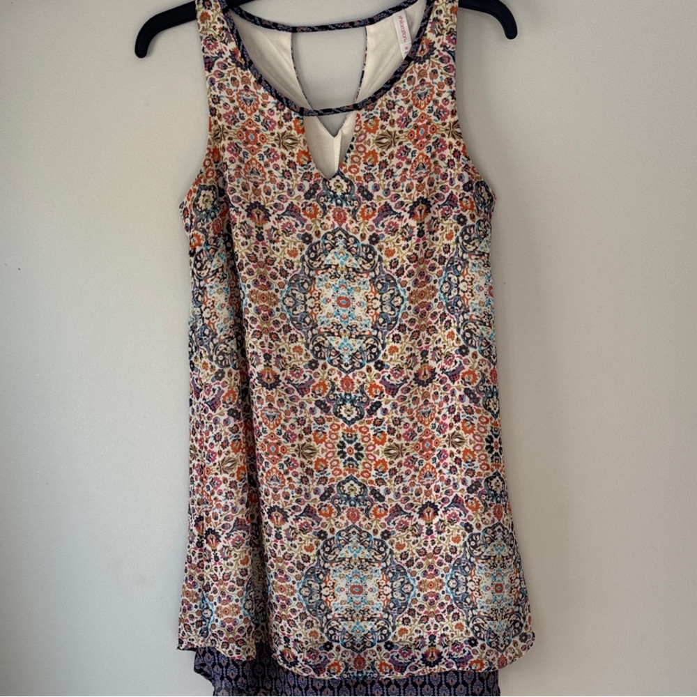 Xhilaration Medallion Boho Print    Sleeveless Tank Dress with Keyhole Neckline